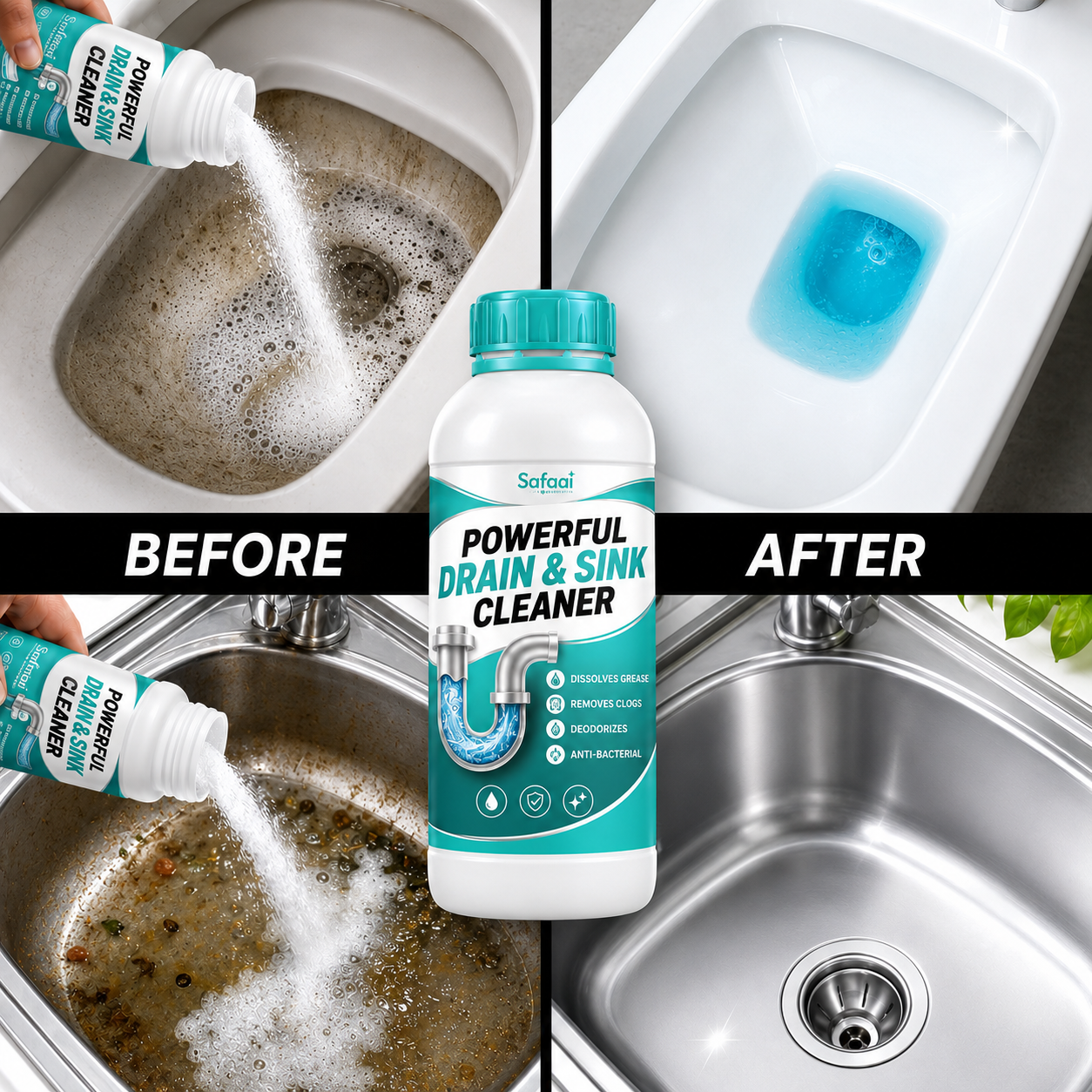 Safaai Drain & Sink Cleaner — Cleaner Pipes  Fresher Home (Pack of 4)