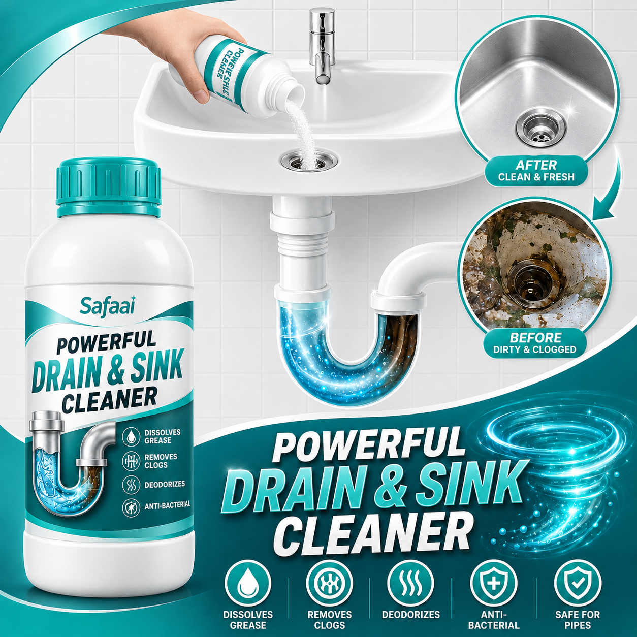 Safaai Drain & Sink Cleaner — Cleaner Pipes  Fresher Home (Pack of 4)