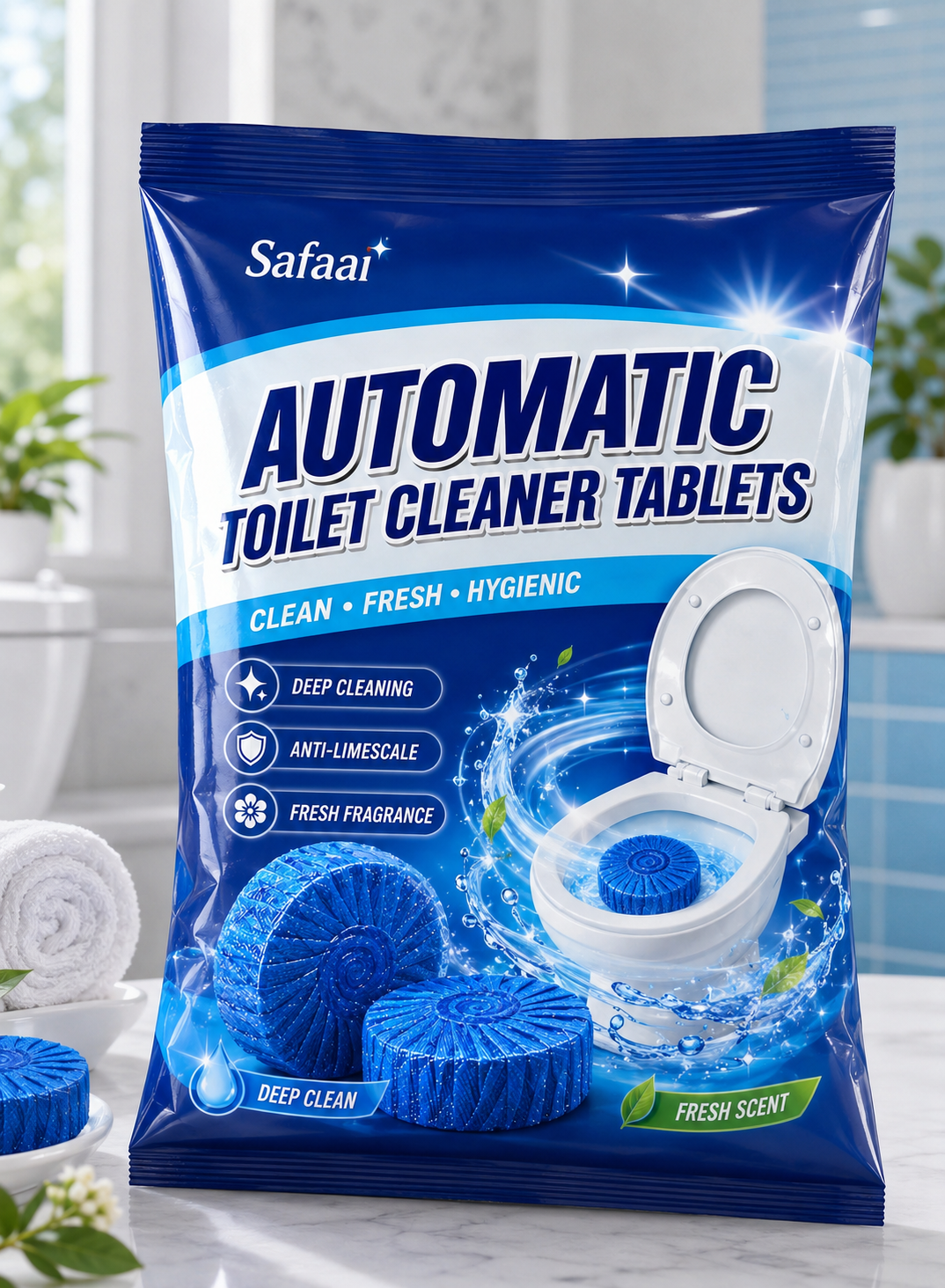 Safaai Automatic Toilet Cleaner Tablets (10 pcs) – Blue Bubble Fresh Cleaning