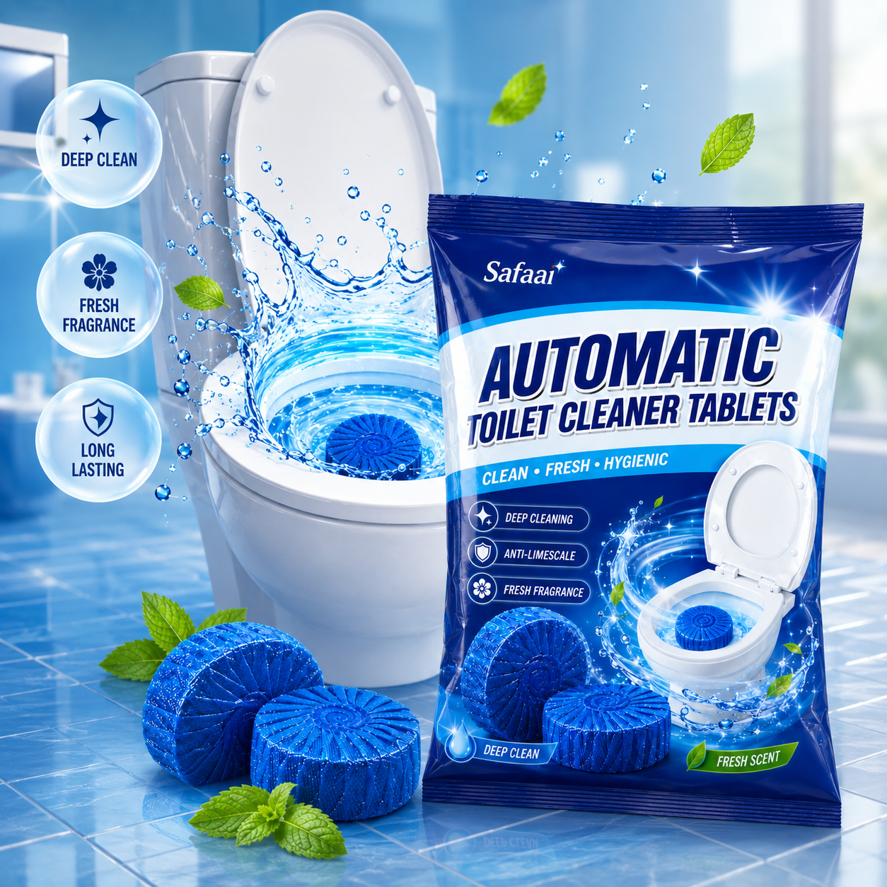 Safaai Automatic Toilet Cleaner Tablets (10 pcs) – Blue Bubble Fresh Cleaning