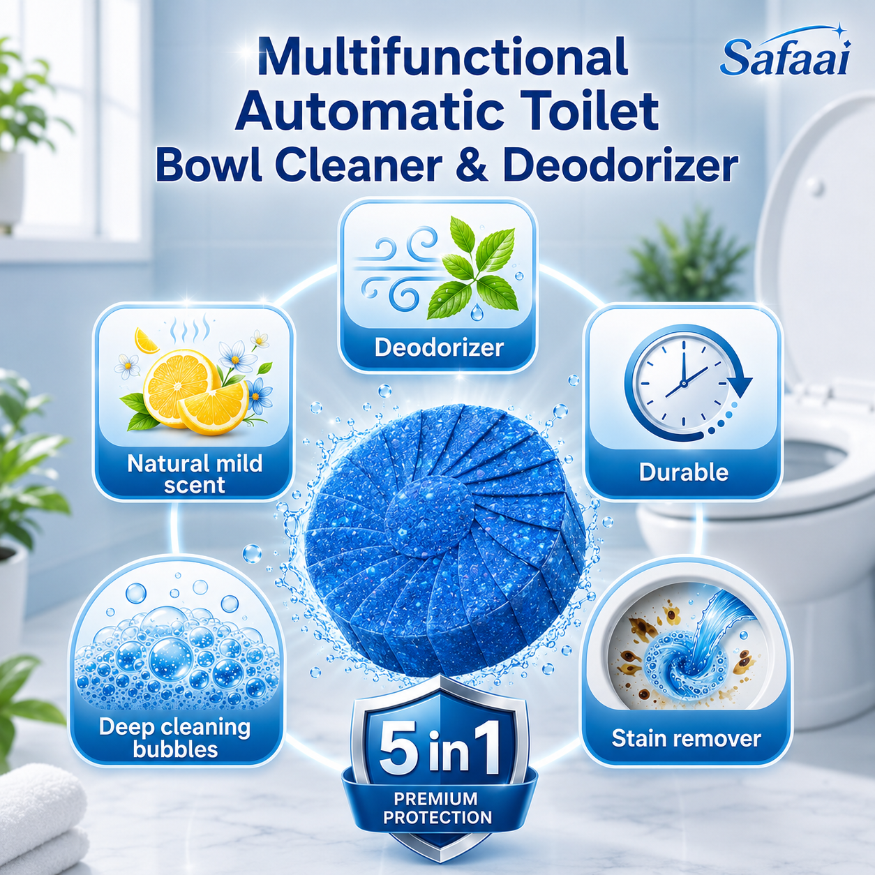 Safaai Automatic Toilet Cleaner Tablets (10 pcs) – Blue Bubble Fresh Cleaning