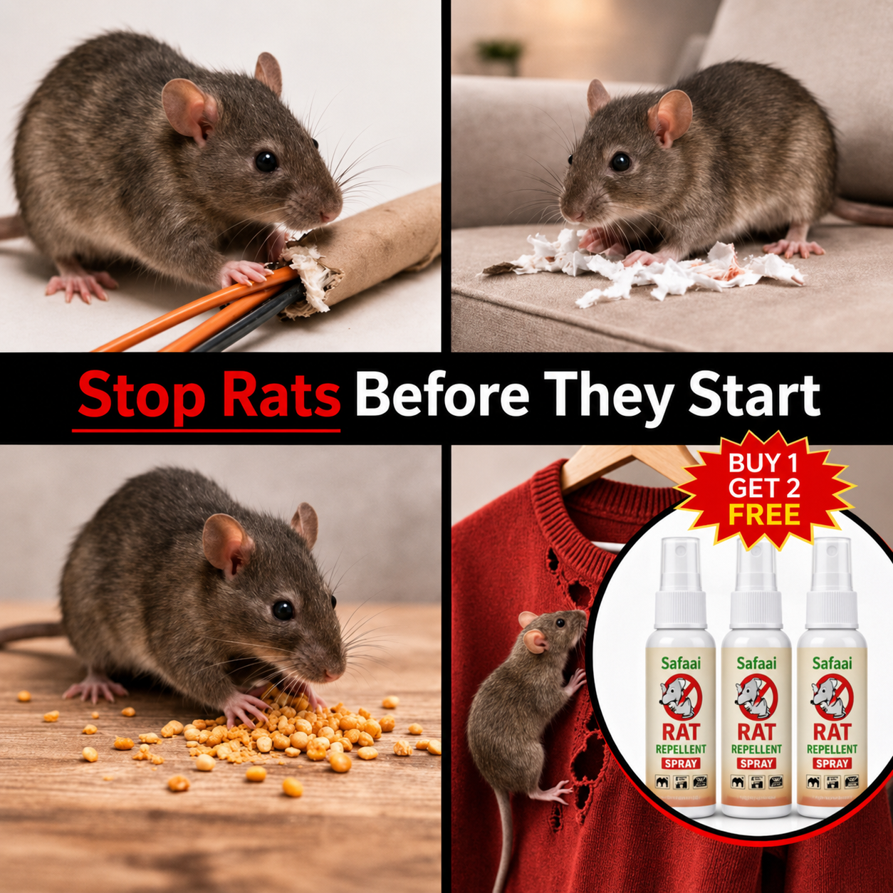 Safaai Rat Repellent Spray 50ML Buy 1 Get 2 Free