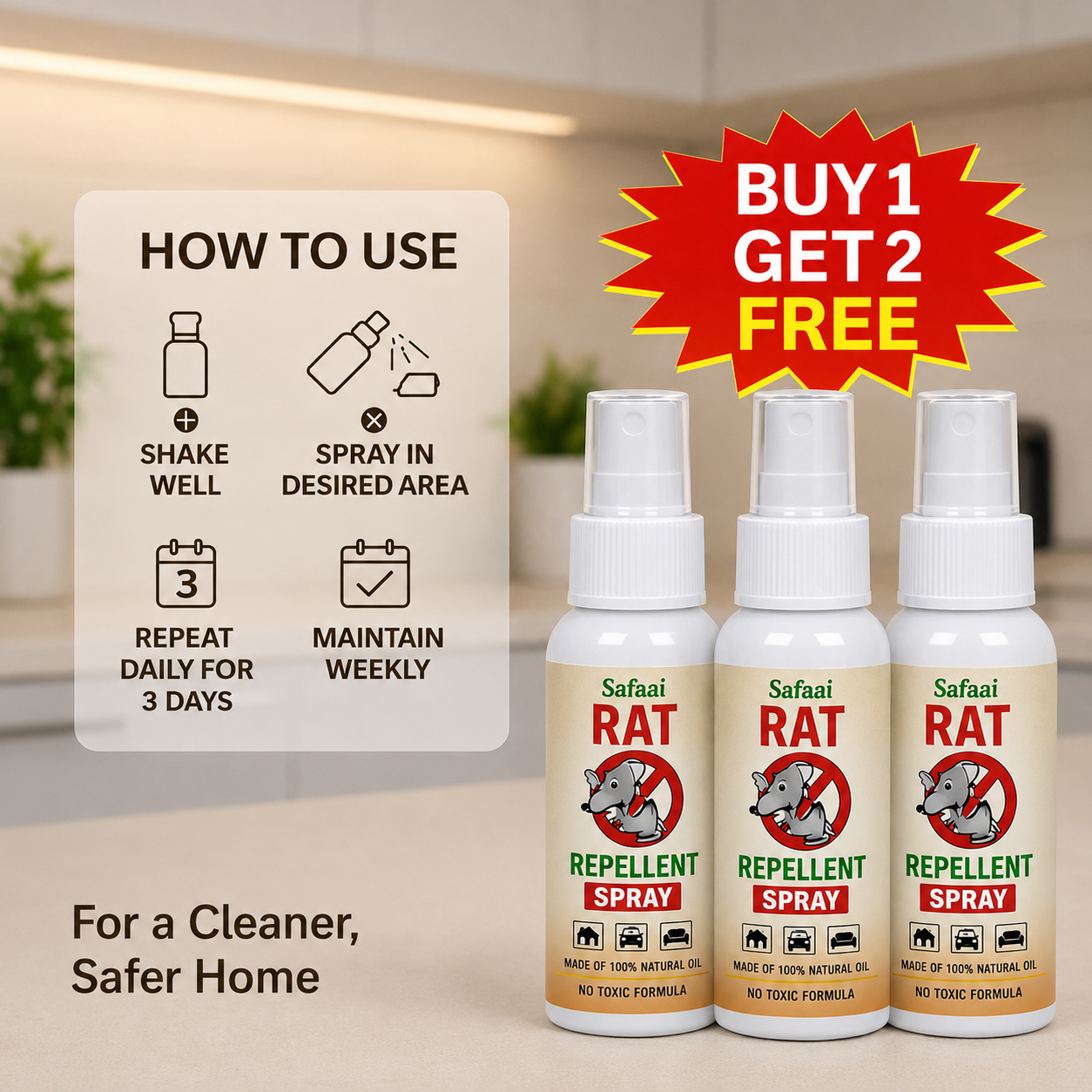 Safaai Rat Repellent Spray 50ML Buy 1 Get 2 Free