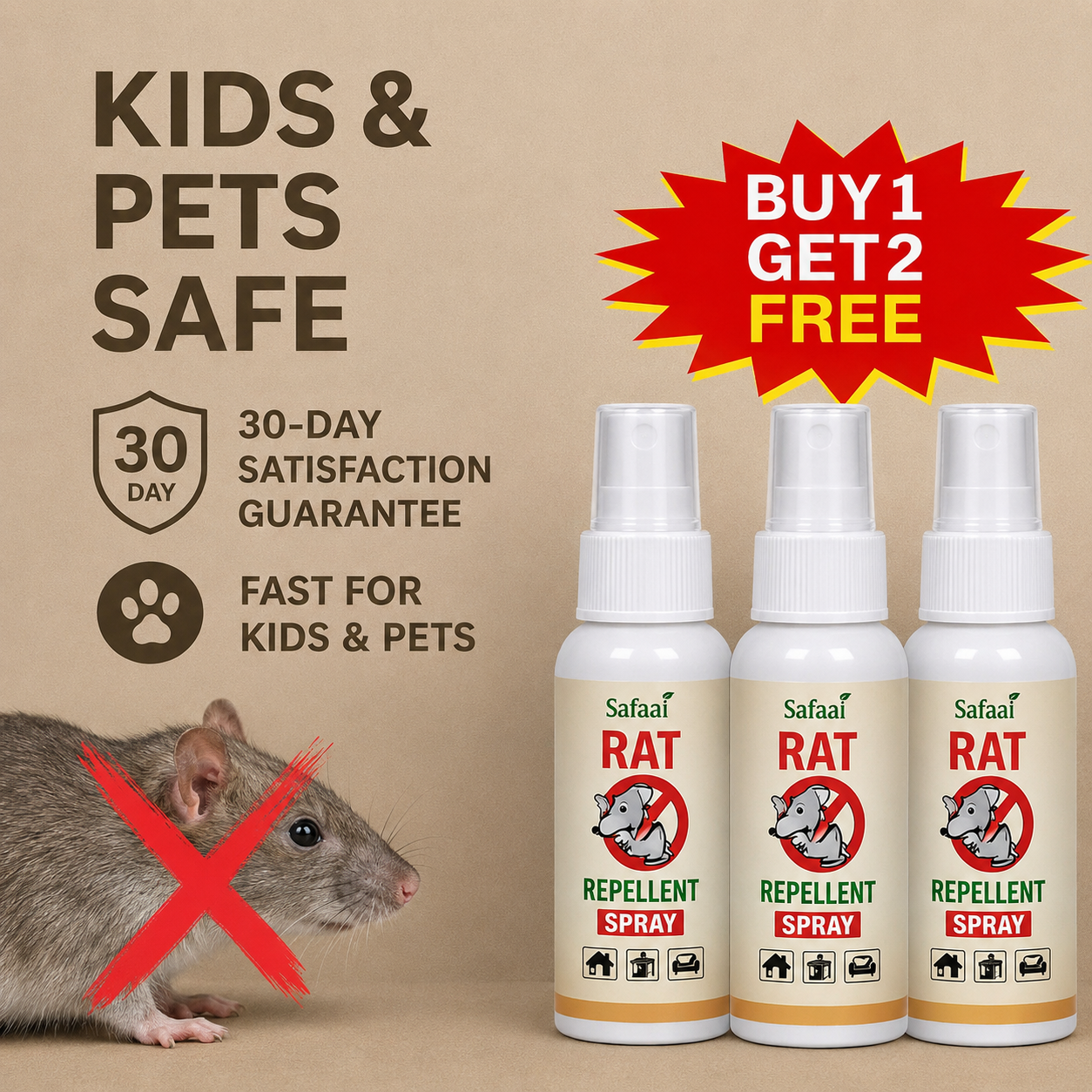 Safaai Rat Repellent Spray 50ML Buy 1 Get 2 Free