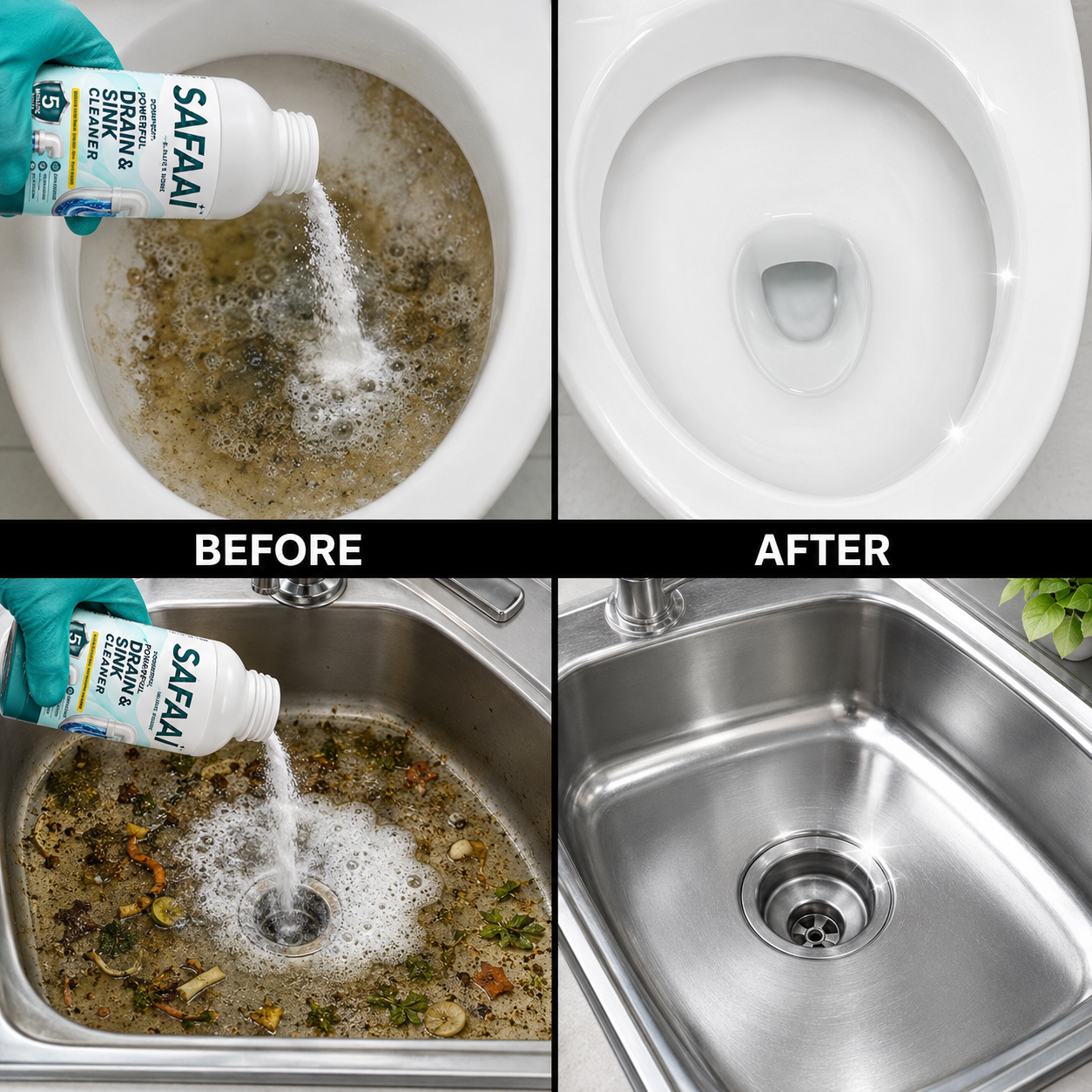 SAFAAI SANITIZO POWERFUL DRAIN & SINK CLEANER POWDER (PACK OF 4)